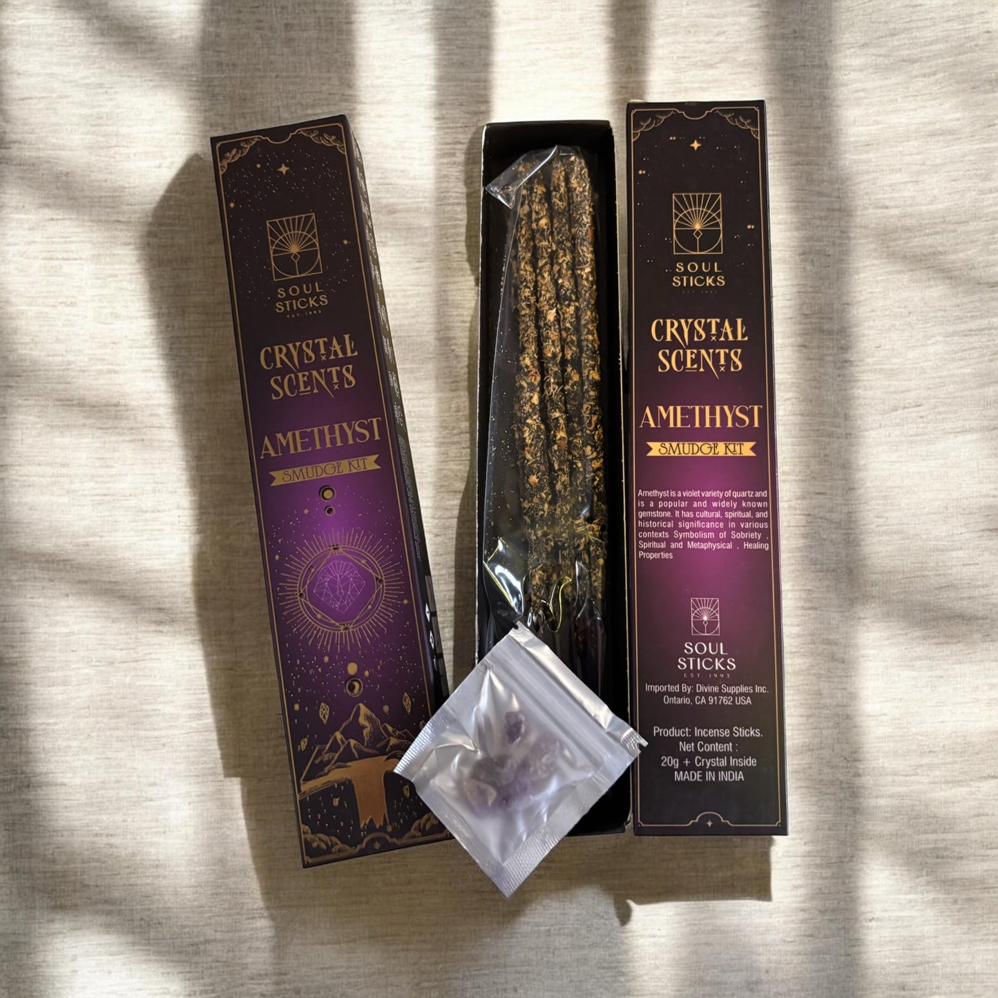 Amethyst Housewarming Witchcraft Crystal Smudge Kit, Cleansing Kit For Wiccans, Ritual Supplies, Perfect For Pagans, For Beginners,
