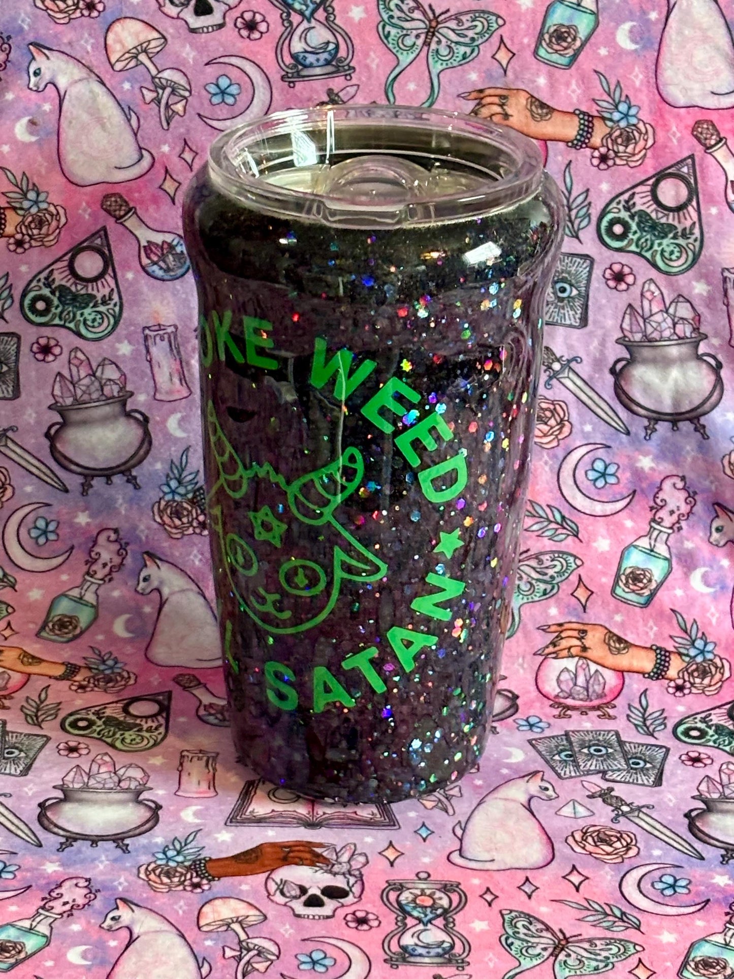 Smoke Herb Hail Satan ~ Glitter Epoxy Tumbler ~ Epoxy Tumbler  ~ 20 oz. Tumbler ~ Custom Tumblers ~ Gifts~ Satanist Gift ~ Dark Gifts