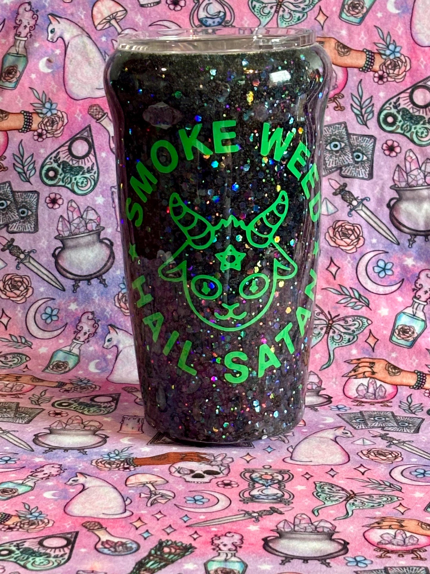 Smoke Herb Hail Satan ~ Glitter Epoxy Tumbler ~ Epoxy Tumbler  ~ 20 oz. Tumbler ~ Custom Tumblers ~ Gifts~ Satanist Gift ~ Dark Gifts