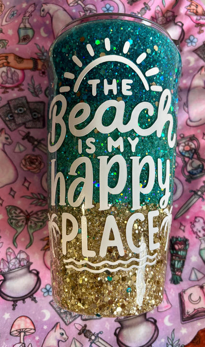 The Beach is my Happy Place ~ Glitter Epoxy Tumbler ~ Epoxy Tumbler  ~ 20 oz. Tumbler ~ Custom Tumblers ~ Gifts~ Teacher Gift ~ Bridal Gifts