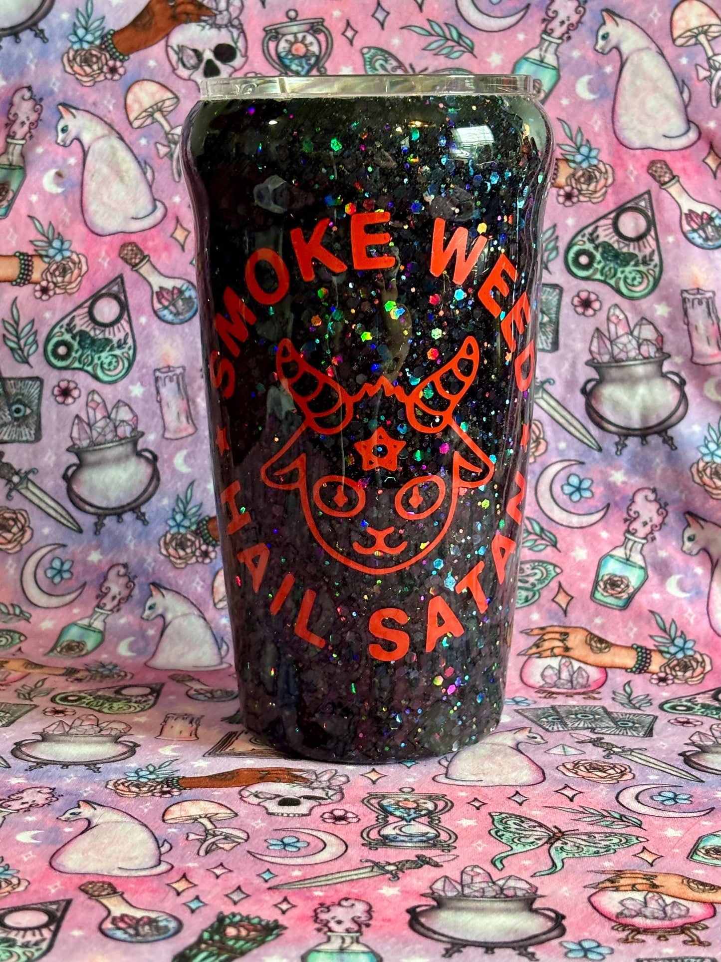 Smoke Herb Hail Satan ~ Glitter Epoxy Tumbler ~ Epoxy Tumbler  ~ 20 oz. Tumbler ~ Custom Tumblers ~ Gifts~ Satanist Gift ~ Dark Gifts