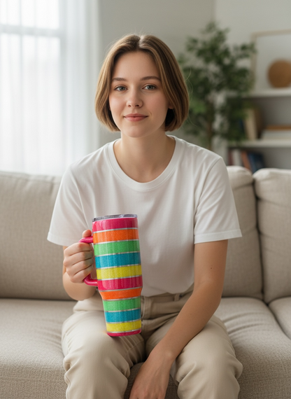 Rainbow Stripes Tumbler ~ Glitter Epoxy Tumbler ~ Epoxy Tumbler  ~ 40 oz. Tumbler ~  Custom Tumblers ~ Gift Ideas ~ Teacher Gift ~ Bridal Gifts