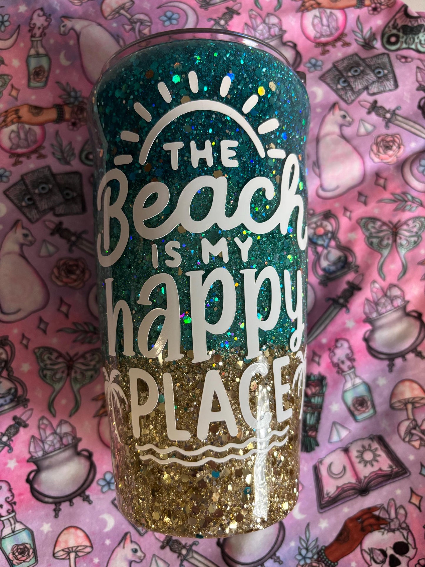 The Beach is my Happy Place ~ Glitter Epoxy Tumbler ~ Epoxy Tumbler  ~ 20 oz. Tumbler ~ Custom Tumblers ~ Gifts~ Teacher Gift ~ Bridal Gifts