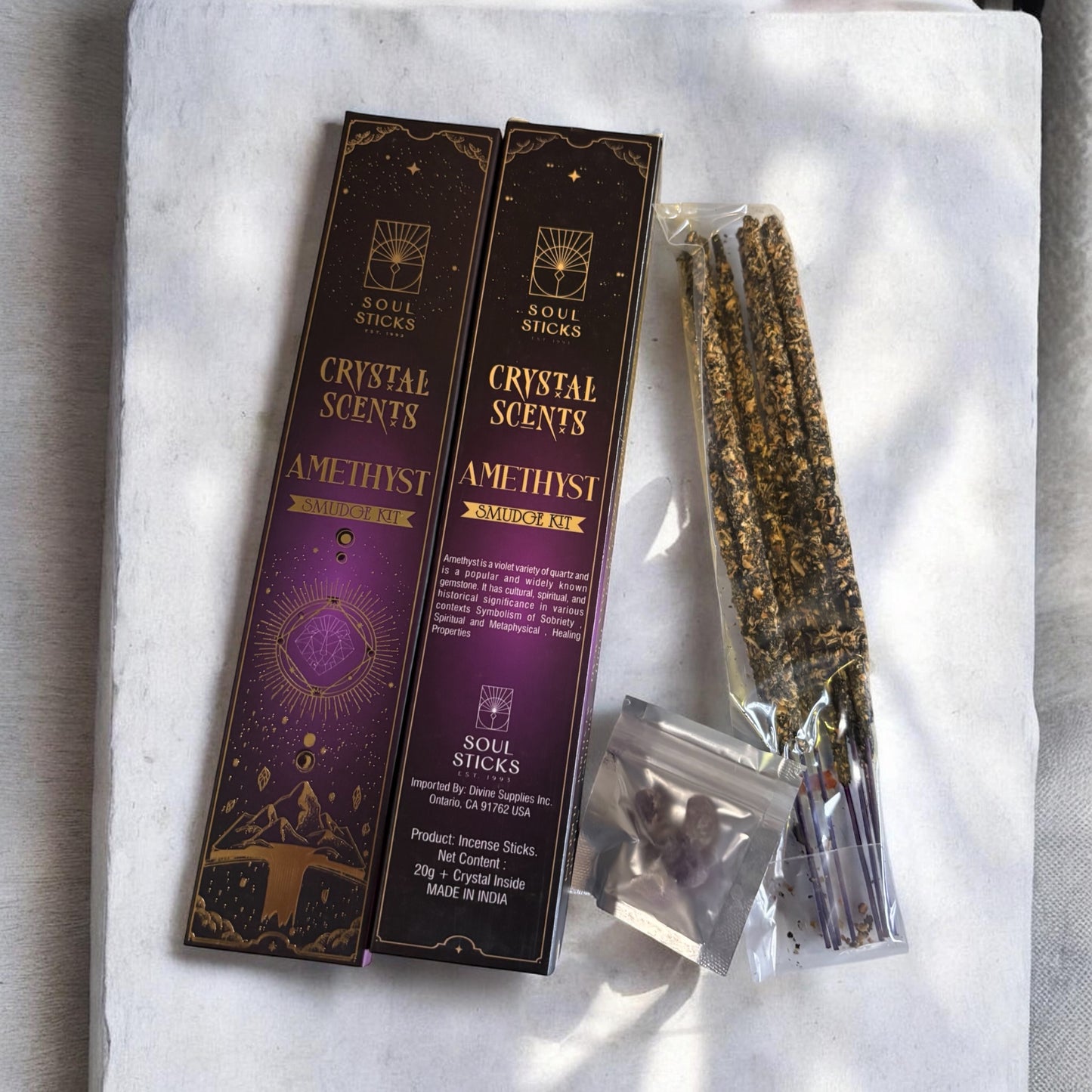 Amethyst Housewarming Witchcraft Crystal Smudge Kit, Cleansing Kit For Wiccans, Ritual Supplies, Perfect For Pagans, For Beginners,