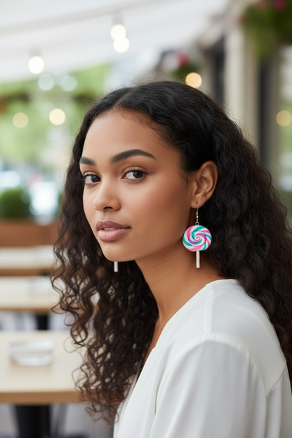 Candy Swirl Earrings * Candy Earrings * Lollipop  Earrings * Tarot Card Earrings * Rainbow Earrings * Dangle Earrings *Rainbow Swirl Earring