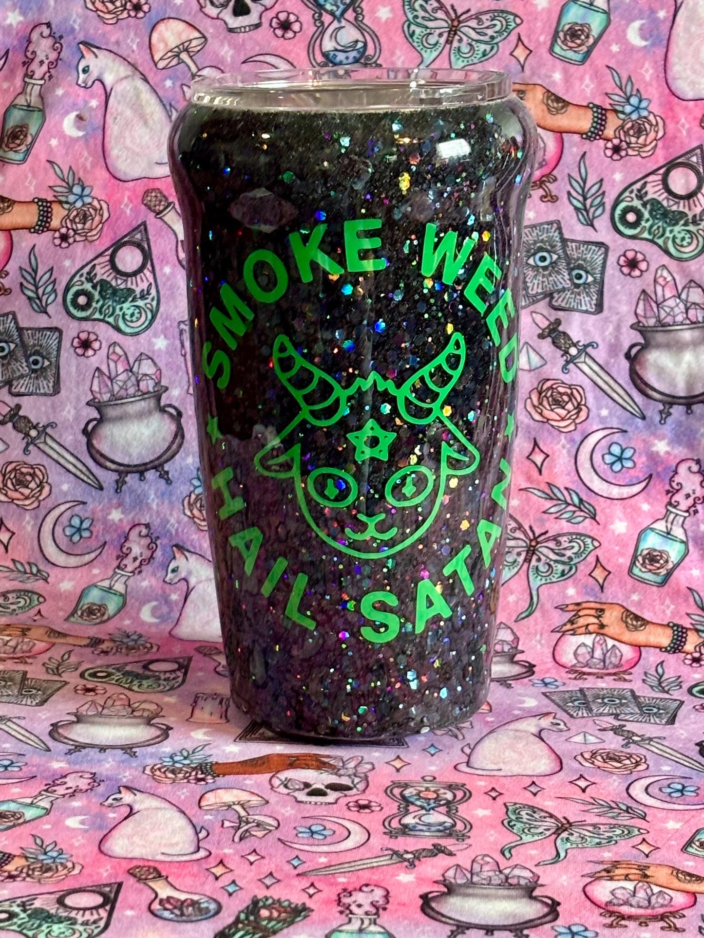 Smoke Herb Hail Satan ~ Glitter Epoxy Tumbler ~ Epoxy Tumbler  ~ 20 oz. Tumbler ~ Custom Tumblers ~ Gifts~ Satanist Gift ~ Dark Gifts
