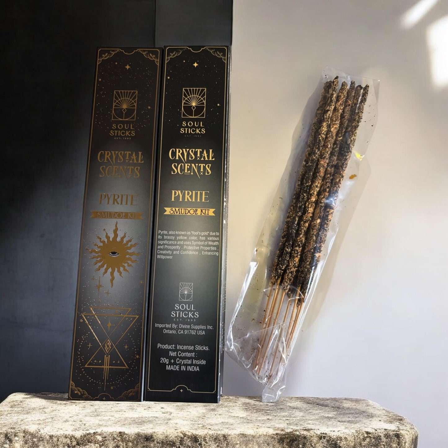Pyrite Housewarming Witchcraft Crystal Smudge Kit, Cleansing Kit For Wiccans, Ritual Supplies, Perfect For Pagans, For Beginners,