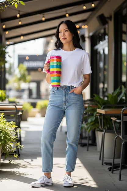 Rainbow Stripes Tumbler ~ Glitter Epoxy Tumbler ~ Epoxy Tumbler  ~ 40 oz. Tumbler ~  Custom Tumblers ~ Gift Ideas ~ Teacher Gift ~ Bridal Gifts