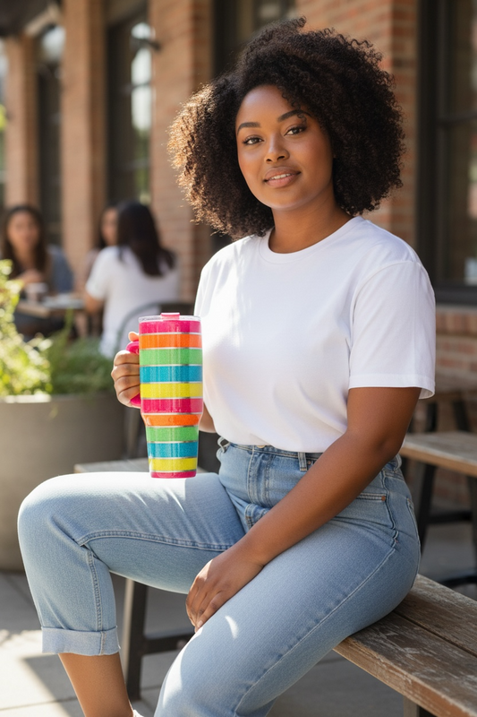 Rainbow Stripes Tumbler ~ Glitter Epoxy Tumbler ~ Epoxy Tumbler  ~ 40 oz. Tumbler ~  Custom Tumblers ~ Gift Ideas ~ Teacher Gift ~ Bridal Gifts
