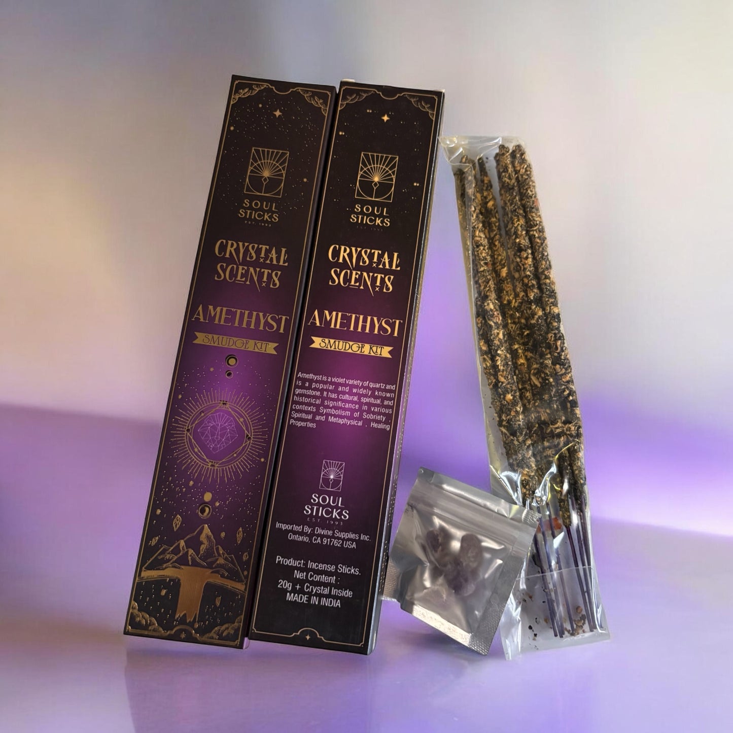 Amethyst Housewarming Witchcraft Crystal Smudge Kit, Cleansing Kit For Wiccans, Ritual Supplies, Perfect For Pagans, For Beginners,