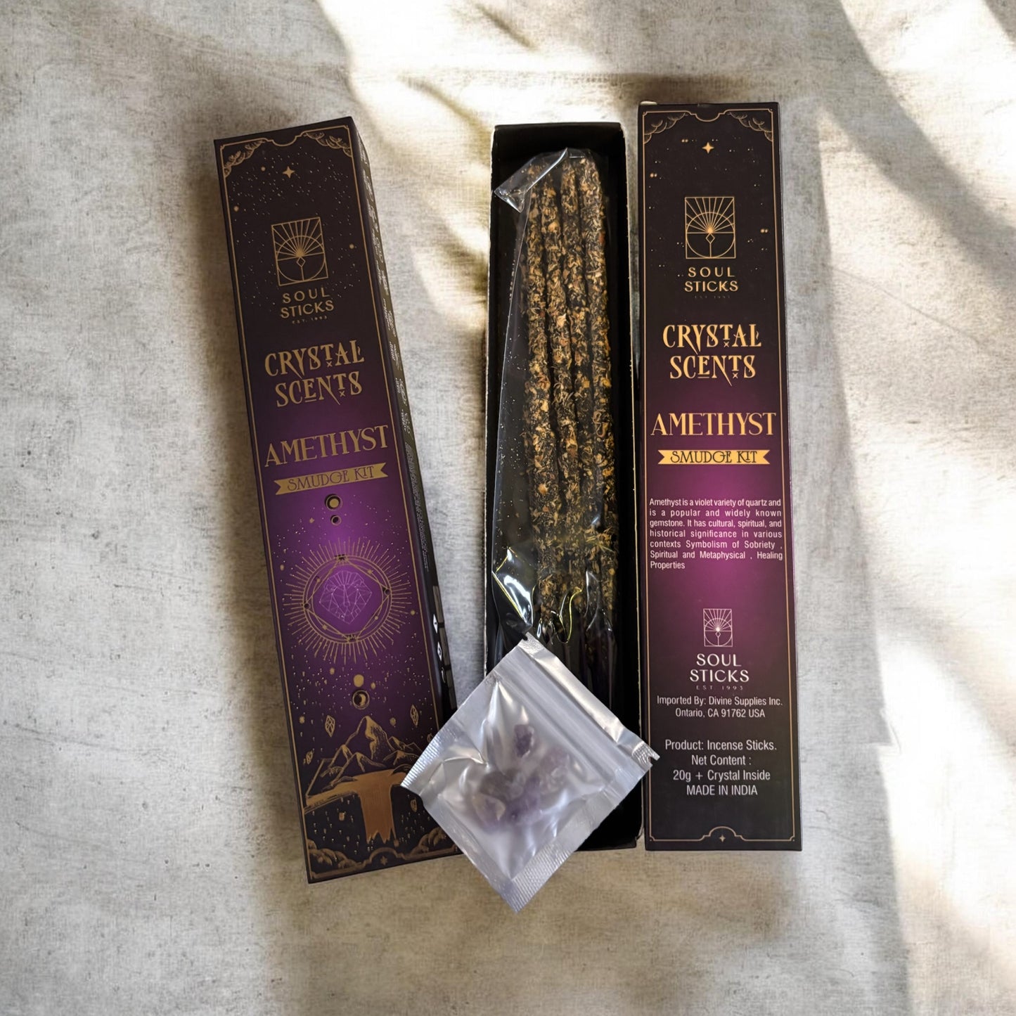 Amethyst Housewarming Witchcraft Crystal Smudge Kit, Cleansing Kit For Wiccans, Ritual Supplies, Perfect For Pagans, For Beginners,