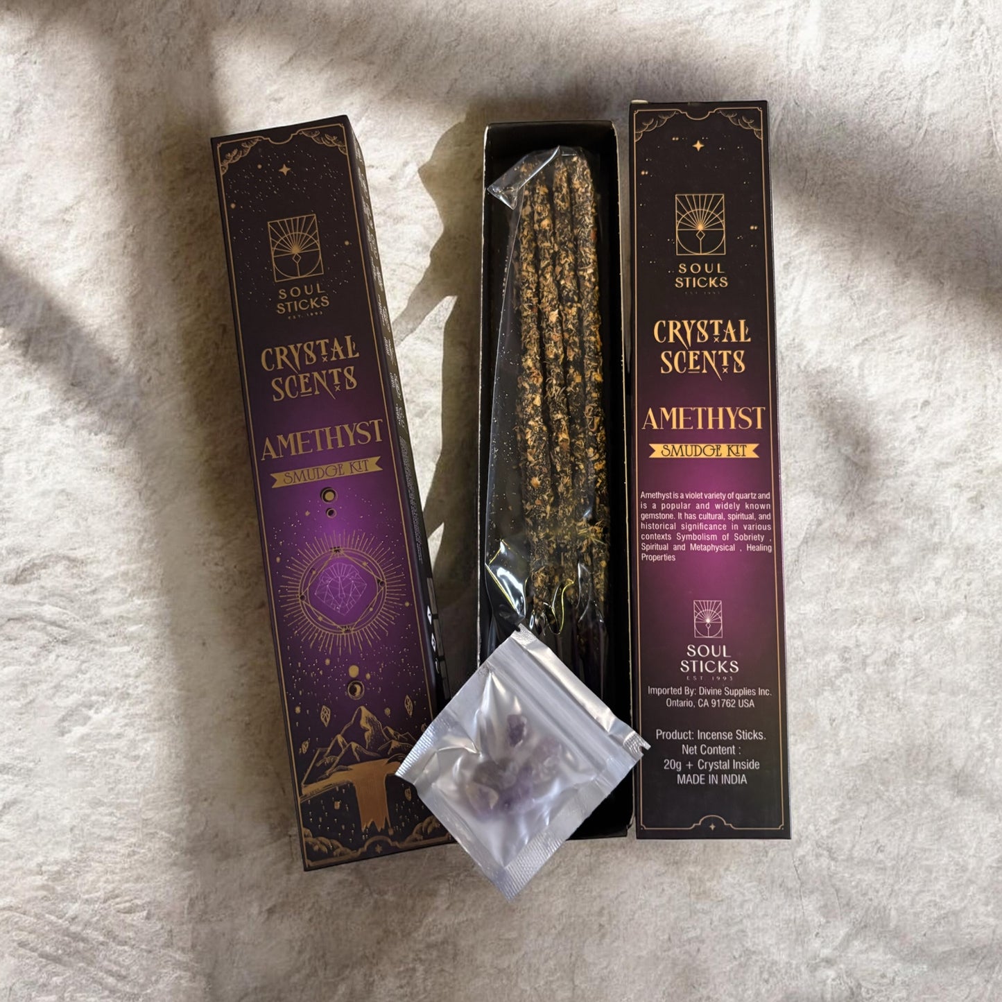 Amethyst Housewarming Witchcraft Crystal Smudge Kit, Cleansing Kit For Wiccans, Ritual Supplies, Perfect For Pagans, For Beginners,