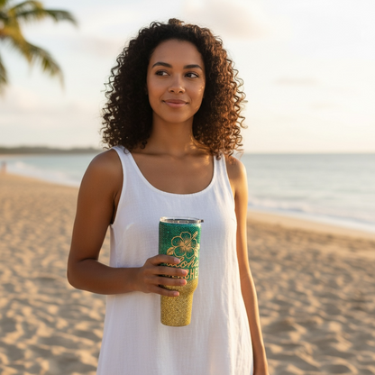 Aloha Beaches 40 oz Tumbler, Handmade Beach Glitter Tumbler, Unique Summer Cup, Hello Summer Mug, Beachy Drinkware, Glitter Tumbler
