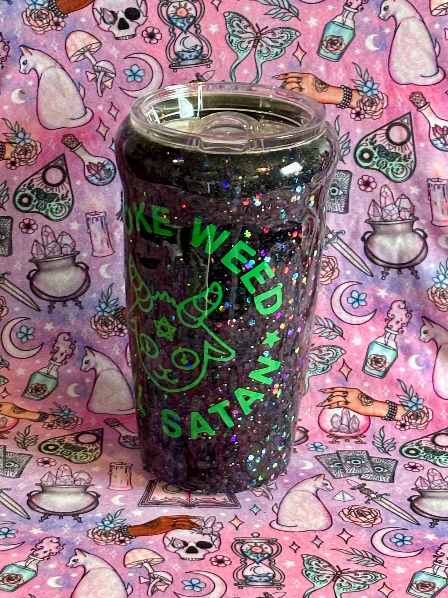 Smoke Herb Hail Satan ~ Glitter Epoxy Tumbler ~ Epoxy Tumbler  ~ 20 oz. Tumbler ~ Custom Tumblers ~ Gifts~ Satanist Gift ~ Dark Gifts