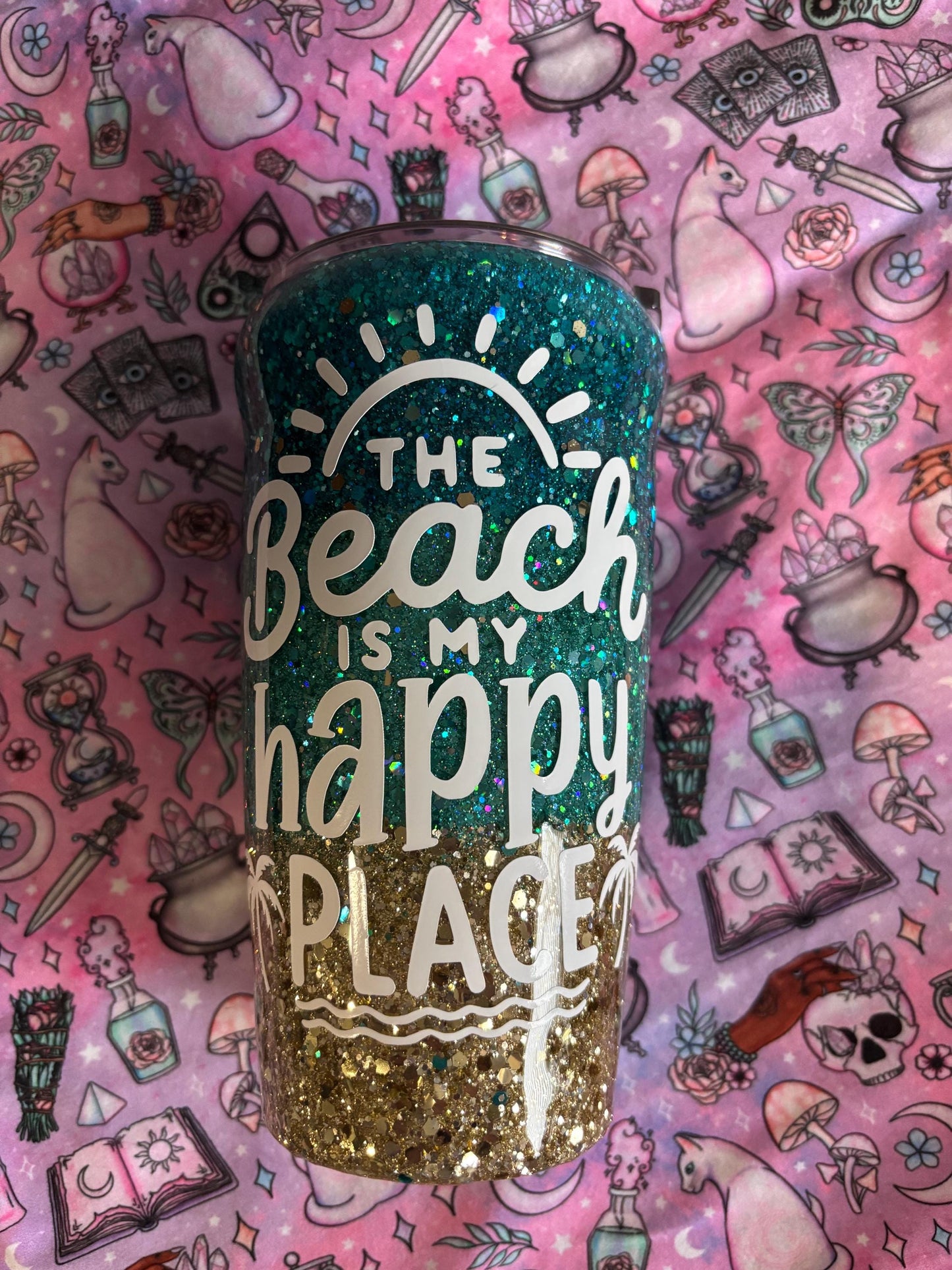The Beach is my Happy Place ~ Glitter Epoxy Tumbler ~ Epoxy Tumbler  ~ 20 oz. Tumbler ~ Custom Tumblers ~ Gifts~ Teacher Gift ~ Bridal Gifts