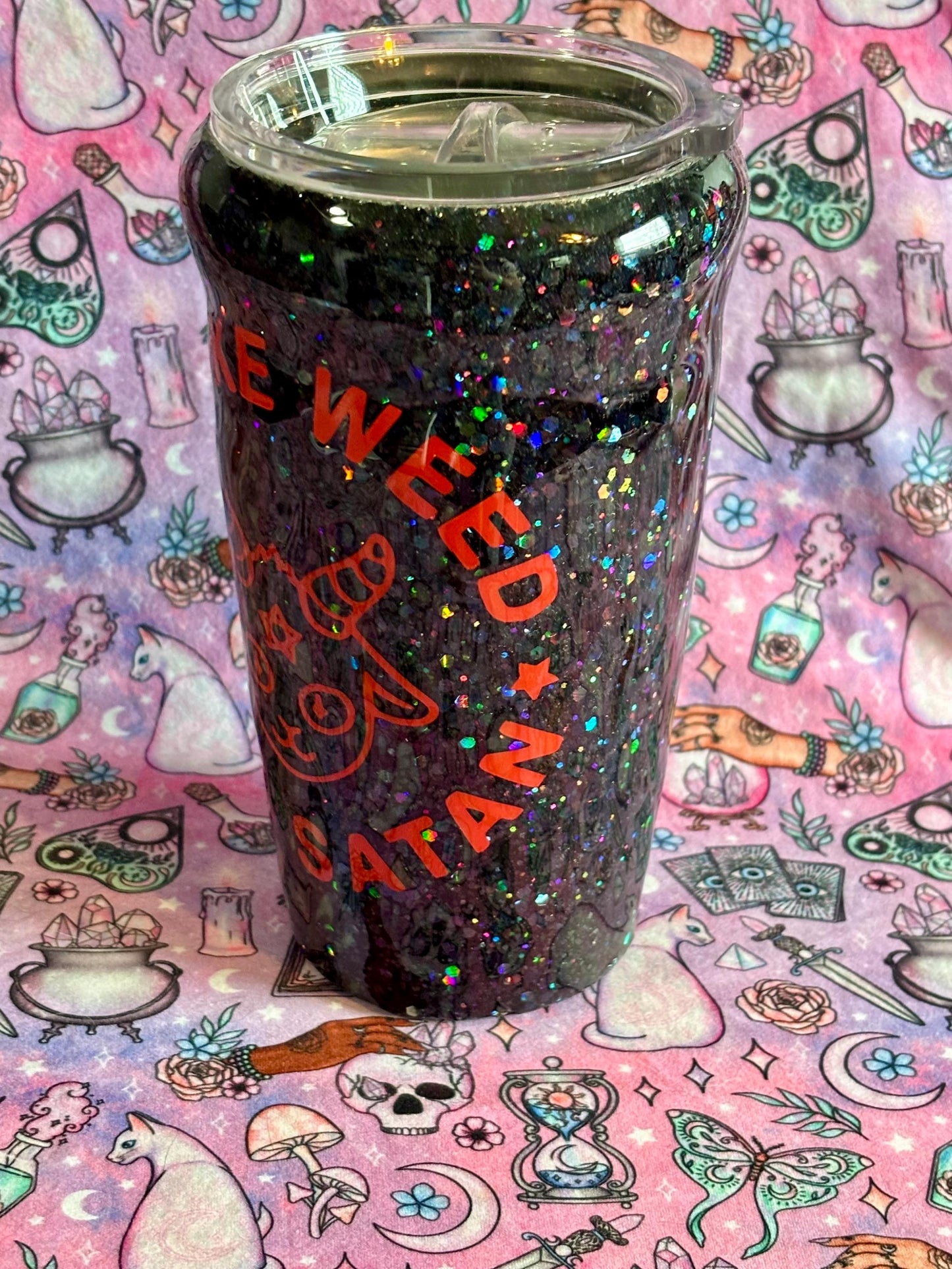 Smoke Herb Hail Satan ~ Glitter Epoxy Tumbler ~ Epoxy Tumbler  ~ 20 oz. Tumbler ~ Custom Tumblers ~ Gifts~ Satanist Gift ~ Dark Gifts